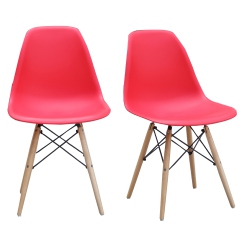 VISCOLOGIC Mid-Century Durable Eames Style Eiffel Dining Chairs (Set Of 2 Chairs) In Red