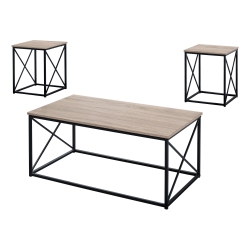 MONARCH Specialties I 7950P Table Set 3PCs Set Dark Taupe And Metal In Black