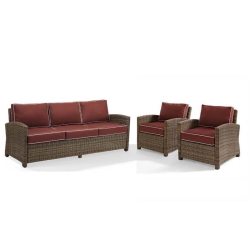 HOME SQUARE 3 Piece Patio Wicker Sofa Set With Sofa And Set Of 2 Chairs In Sangria
