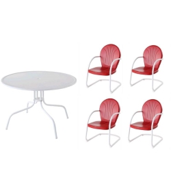 HOME SQUARE 5 Piece Patio Dining Set With Set Of 4 Arm Chairs And Table In White In Red