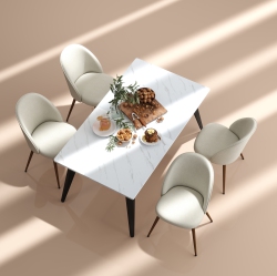 HOMY CASA Modern 63 In. Dining Table With Mdf Top And Sturdy Iron Legs – Faux Marble Finish