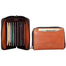 ASHLIN Accordian Zippered Credit Card Case - Medium In Brown