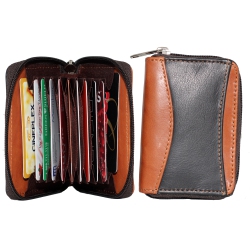 ASHLIN Accordian Zippered Credit Card Case - Black/brown In Multicolor