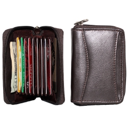 ASHLIN Accordian Zippered Credit Card Case - In Dark Brown
