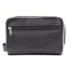 ASHLIN Cannata Lambskin Napa Leather Men's Toiletry Bag - Midnight In Black