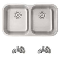 STYLISH 31 ¼-Inch Dual Mount Double Bowl 18 Gauge Stainless Steel Kitchen Sink, S-200T
