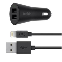 BELKIN Boost Up 2-Port Car Charger + USB-A to Lightning Cable