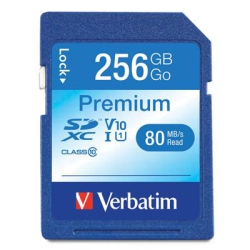 VERBATIM 256GB Premium Sdxc Memory Card, Uhs-I V10 U1 Class 10, Limited Lifetime Warranty