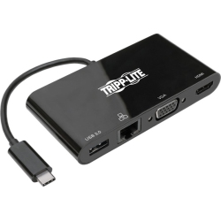 TRIPP LITE USB C Docking Station Adapter 4K HDMI VGA GBe USB-A Hub In Black