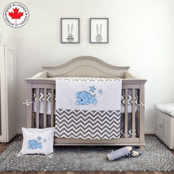 BEBELELO Baby Crib Bedding 8 Piece Zigzag Set, Perfect for Baby Girls And Boys, Includes And Grey Puppy Design In Blue