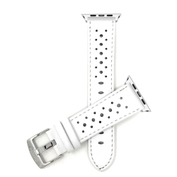 BANDINI White, Gt Rally Perforrated, Vented Racer Leather 41MM / 40MM / 38MM Apple Watch Strap Band, Series 8 7 6 5 4 3 2 1 & Se In Multicolor