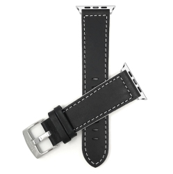BANDINI Black / Stitching, Leather 41MM / 40MM / 38MM Apple Watch Strap Band, Racer, Stainless Steel Buckle, Series 8 7 6 5 4 3 2 1 Se In White