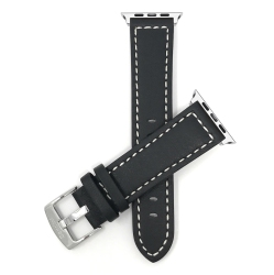 BANDINI Black, Racer Stitching, Leather 41MM / 40MM / 38MM Apple Watch Strap Band, Stainless Steel Buckle, Series 8 7 6 5 4 3 2 1 & Se In White