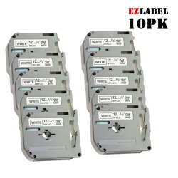 EZLABEL 10 Pack Mk231 M-K231 (12MM X 8M) Black On Compatible With P-Touch Label Maker In White