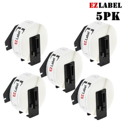 EZLABEL 5Pk Dk1201 Compatible Die Cut Tape 1.1" X 3.5" With Cartridge Holder, 400/roll In White