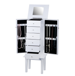 VISCOLOGIC 【】Flip Top Mirror Floor Standing Jewelry Storage -White