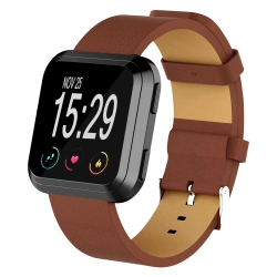 STRAPSCO Genuine Leather Watch Band Strap for Fitbit Versa In Brown