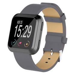 STRAPSCO Genuine Leather Watch Band Strap for Fitbit Versa In Grey