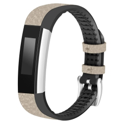 STRAPSCO Pebbled Leather & Rubber Watch Band Strap for Fitbit Alta & Alta Hr - In Beige