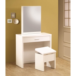 COASTER FURNITURE Vanity With Hidden Mirror Storage And Lift-Top Stool In White