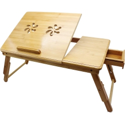 NAVOR Bamboo Laptop Bed Desk, Breakfast Serving Tray, Notebook Computer Stand, Multifunctional Table \w Adjustable Tilting Top Storage Drawer