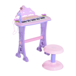 QABA Kids Piano Electronic Keyboard Instrument With Microphone And Stool In Pink