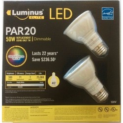LUMINUS Led Par20 7W 500 Lumens 3000K Dimmable Bright Light Bulb 1 Pack (2 Bulbs) In White