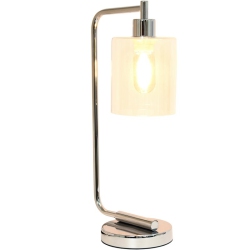 ALL THE RAGES CANADA Simple Designs Bronson Antique Style Industrial Iron Lantern Desk Lamp With Glass Shade, Chrome