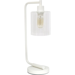 ALL THE RAGES CANADA Simple Designs Bronson Antique Style Industrial Iron Lantern Desk Lamp With Glass Shade In White