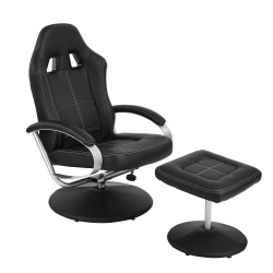 FURNITURER Contemporary Fax Leather Recliner With Ottoman Game Lounge Chair&footstool In Black