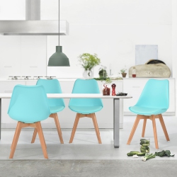 FURNITURER Dsw Eames Chairs Midcentury Modern Upholstered Fabric Dining Chair With Solid Wood Legs Sets Of 4 (Aqua )