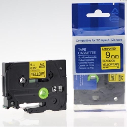 EZLABEL 5Pk Of Brother Tze-621, Tze621 9MM X 8M, Black On Compatible Label Tape In Yellow