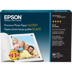 EPSON Premium Resin Coated Glossy Photo Paper - Bright - 4 In X 6 In - 100 In White