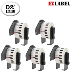EZLABEL 5 Pack Brother Compatible Dk2211 Continuous Length Black On Film Tape 1.1" X 50' In White