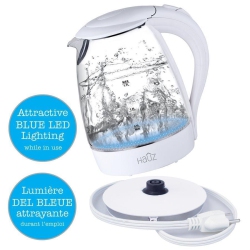HAUZ Led Illuminated Glass Kettle 7 Cups 1.7 Liters White In Blue