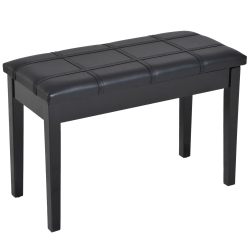 HOMCOM Classic Piano Bench Stool, Pu Leather Padded Keyboard Seat With Rubber Wood Legs And Music Storage Compartment, Banded Seat In Black