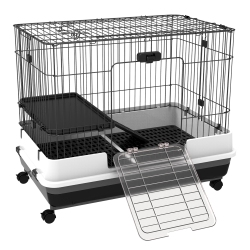 PAWHUT 28"h Guinea Pig Cage, 2-Level Rabbit Cage for Ferret, Chinchilla, Hedghog, Bunny, Small Animal Habitat With Wheels, Slide-Out Tray, Ramp