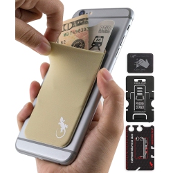 GECKO TRAVEL TECH Phone Wallet - Stick On Card Holder Wallet for Cell Phones - Adhesive Card Pocket - In Beige