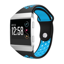 STRAPSCO Perforated Two Color Silicone Rubber Watch Band Strap for Fitbit Ionic - Black & In Blue