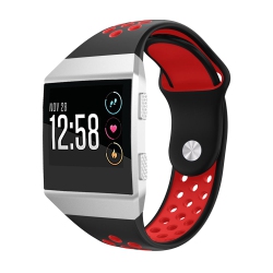 STRAPSCO Perforated Two Color Silicone Rubber Watch Band Strap for Fitbit Ionic - Black & In Red