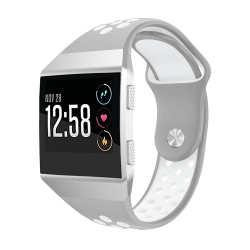 STRAPSCO Perforated Two Color Silicone Rubber Watch Band Strap for Fitbit Ionic - Grey & In White