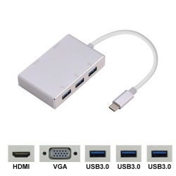 AXGEAR USB 3.1 Type C to HDMI VGA 3 Port USB 3.0 Hub Converter Adapter