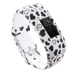 STRAPSCO Patterned Silicone Rubber Replacement Watch Band Strap for Garmin Vivofit 3 - Black & Hearts - Medium-Long In White