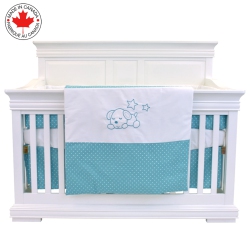 BEBELELO - 5 Pieces Bedding for Baby - Turquoise And With A Sleeping Dog Pattern In White