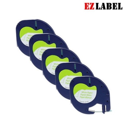EZLABEL Dymo 91330 Letratag Label Tape, 12MM X 4M Black On Paper, Compatible - 5Pk In White