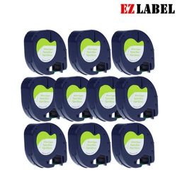 EZLABEL Dymo 91330 Letratag Label Tape, 12MM X 4M Black On Paper, Compatible - 10Pk In White