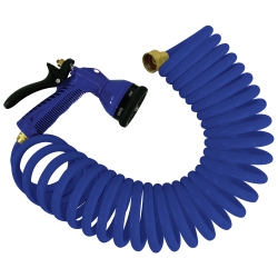 WHITECAP 15' Coiled Hose W-Adjustable Nozzle In Blue