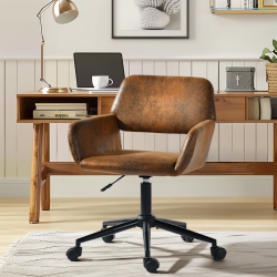 HOMY CASA Ergonomic Home Office Computer Chair, Adjustable Height Faux Suede, Rolling In Brown