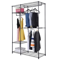 SORTWISE Freestanding Metal Hanging Storage Organizer Rack Wardrobe With Shelves, 3 Hanging Rod Adjustable Utility Closet Organizer Garment Rack