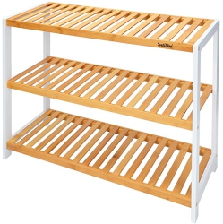 SORTWISE 12-Pair Shoes Rack Bamboo, 3-Tier Multifunctional Shelf Organizer for Home Hallway Bathroom Living Room In White